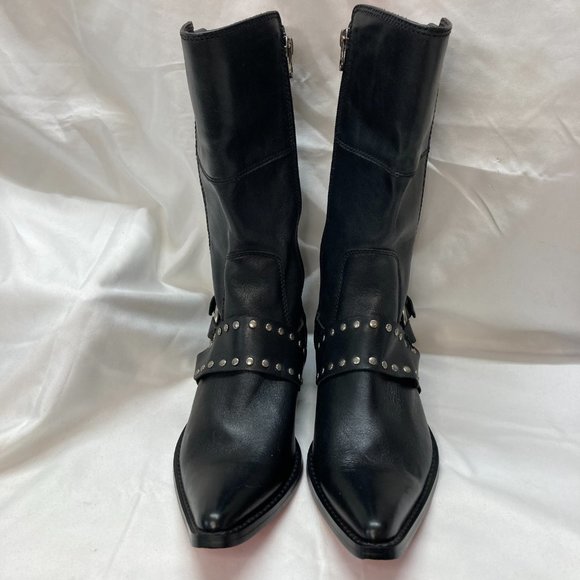 NEW Harley Davidson Low Heel Mid Calf Moto Western Leather Boots Size 8 Black. - Picture 3 of 11